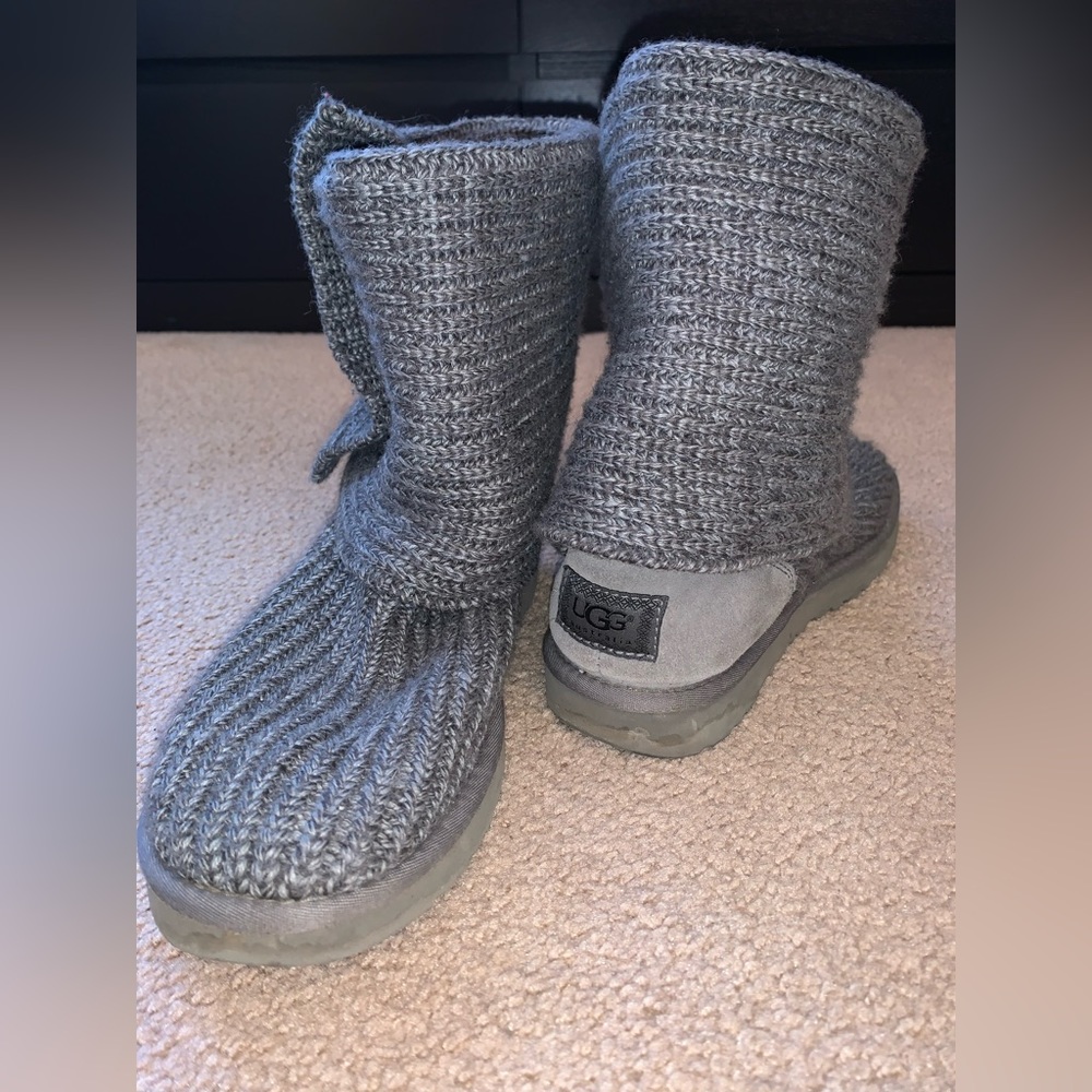 Gray Knit Button-Up Ugg Boots